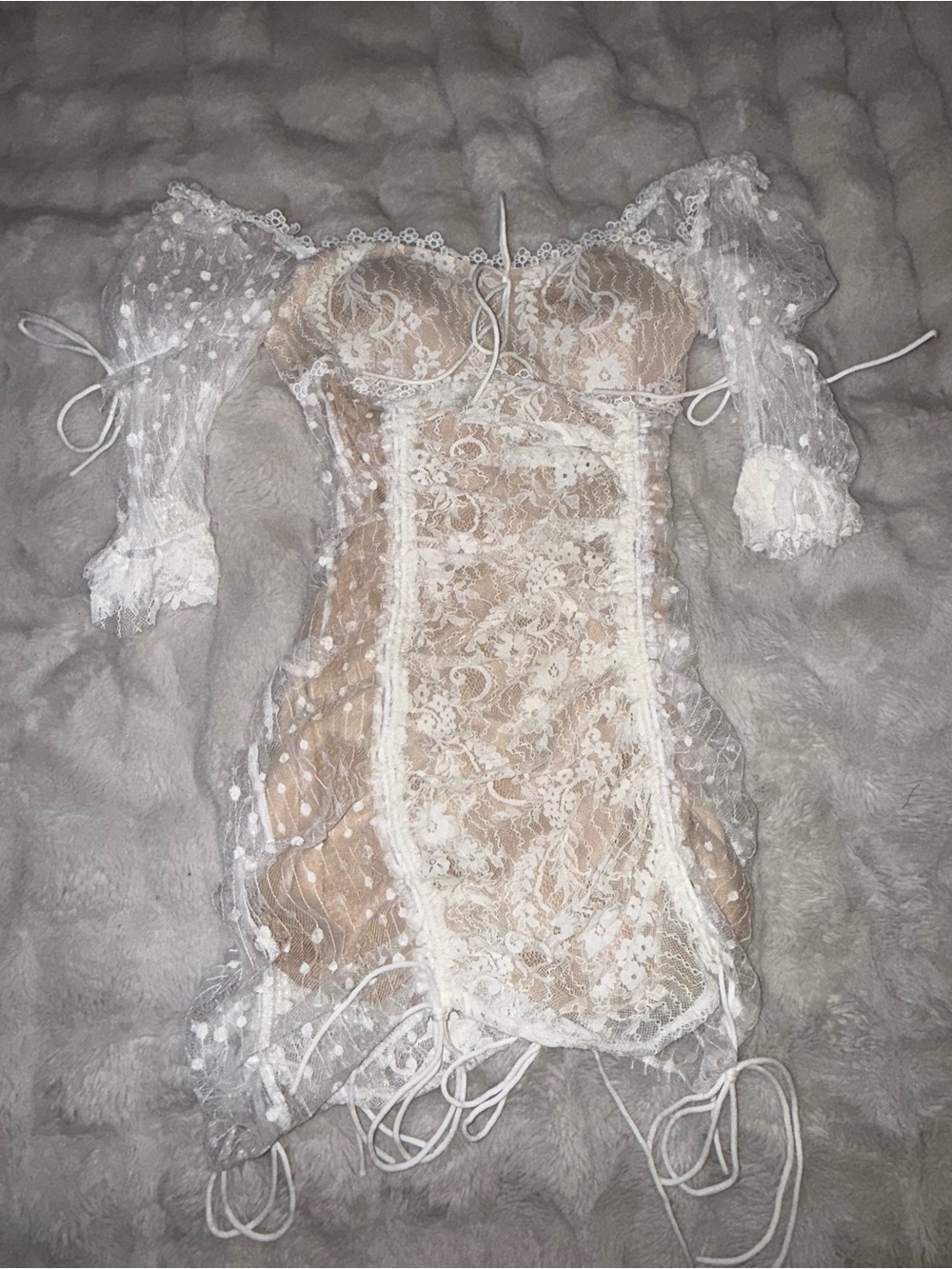 White Lace Sheer Off-Shoulder Slip Dress